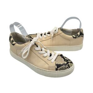 Veronica Beard Bibi Cream Leather Neutral Snakeskin Casual Streetwear Sneakers